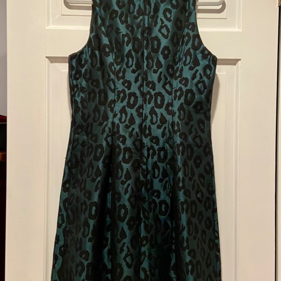 LOFT Fit & Flare Mini Green & Black Leopard Print Dress - Size 10 - Picture 4 of 11